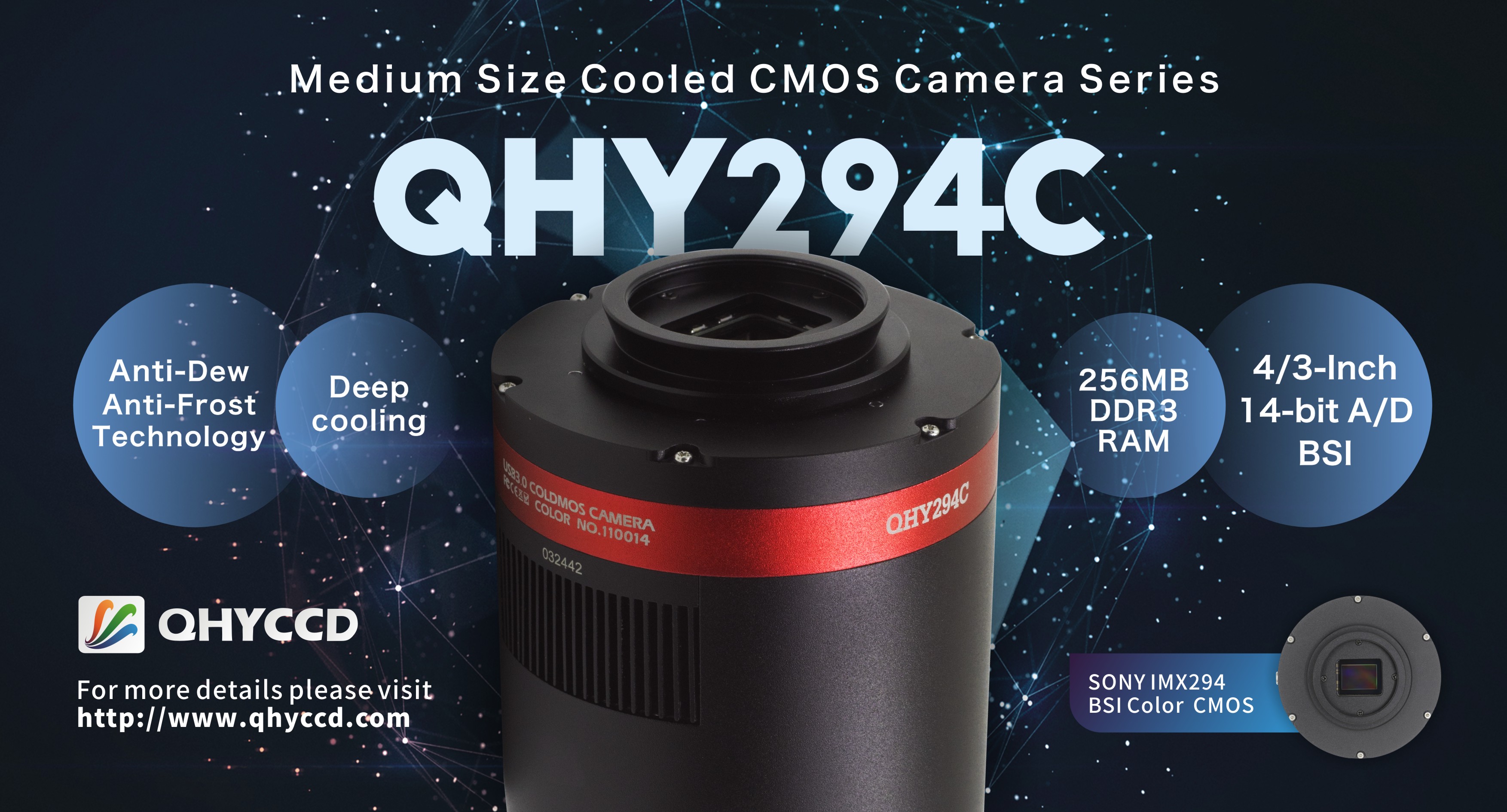 QHY294C 4/3inch Back illuminated color CMOS camera cooled cmos camera