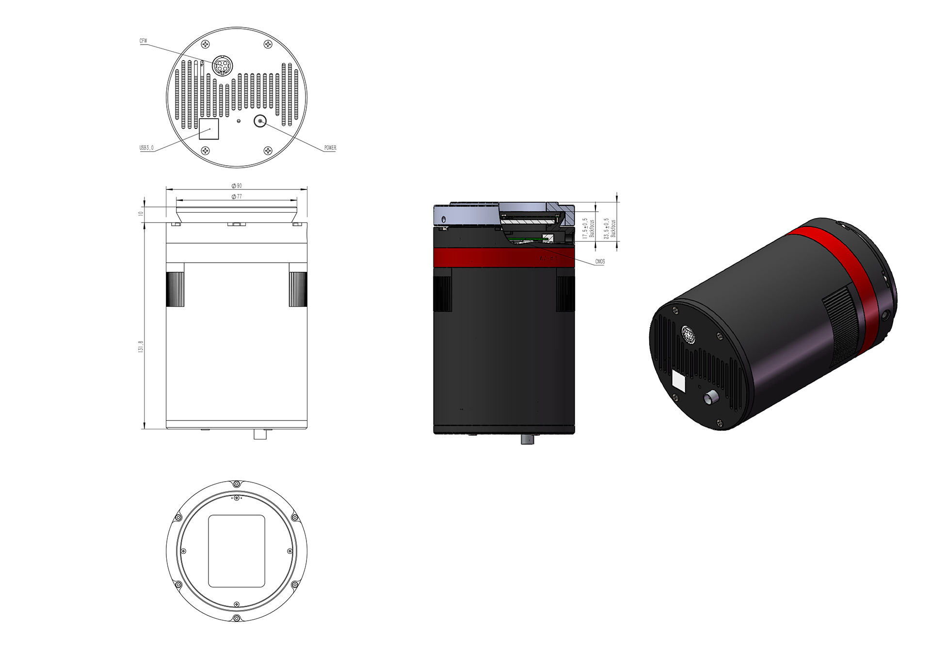 QHY600 Astronomy Camera: Sony IMX455 CMOS, Full Format, BSI, 3.76um Pixels, Native 16bit A/D, 60MP, 2GB DDR3, Mutiple Readout Modes