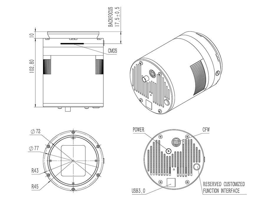 QHY600 Astronomy Camera: Sony IMX455 CMOS, Full Format, BSI, 3.76um Pixels, Native 16bit A/D, 60MP, 2GB DDR3, Mutiple Readout Modes